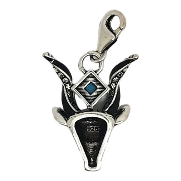 925 Sterling Silver Square Turquoise Horned Animal Head Charm - Picture 5 of 7